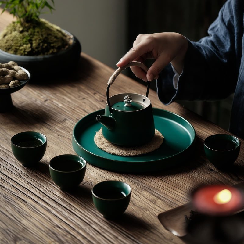 Minimalist Japanese Tea Set: Ceramic Teapot with Tray - 2