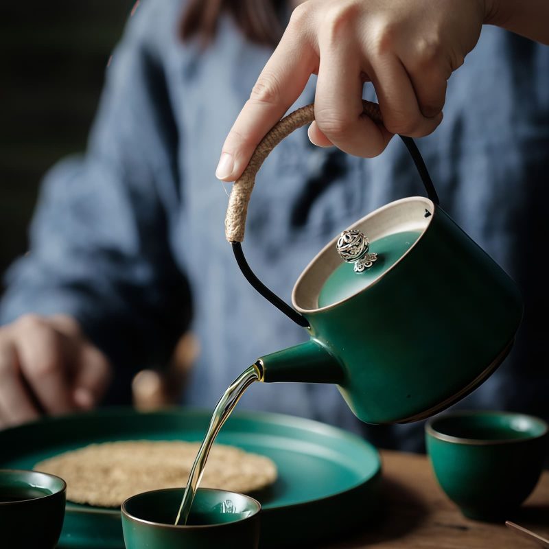 Minimalist Japanese Tea Set: Ceramic Teapot with Tray - 7