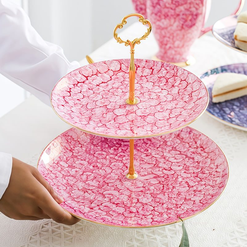 Etagere aus Bone China mit edlem Edelstein-Relief und goldenem Gestänge Gem-like Bone China Tiered Cake Stand with Gold Rods - 5