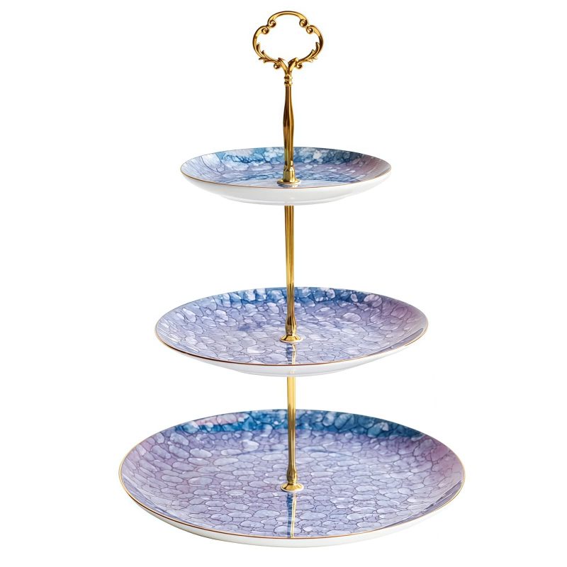 Etagere aus Bone China mit edlem Edelstein-Relief und goldenem Gestänge Gem-like Bone China Tiered Cake Stand with Gold Rods - 6