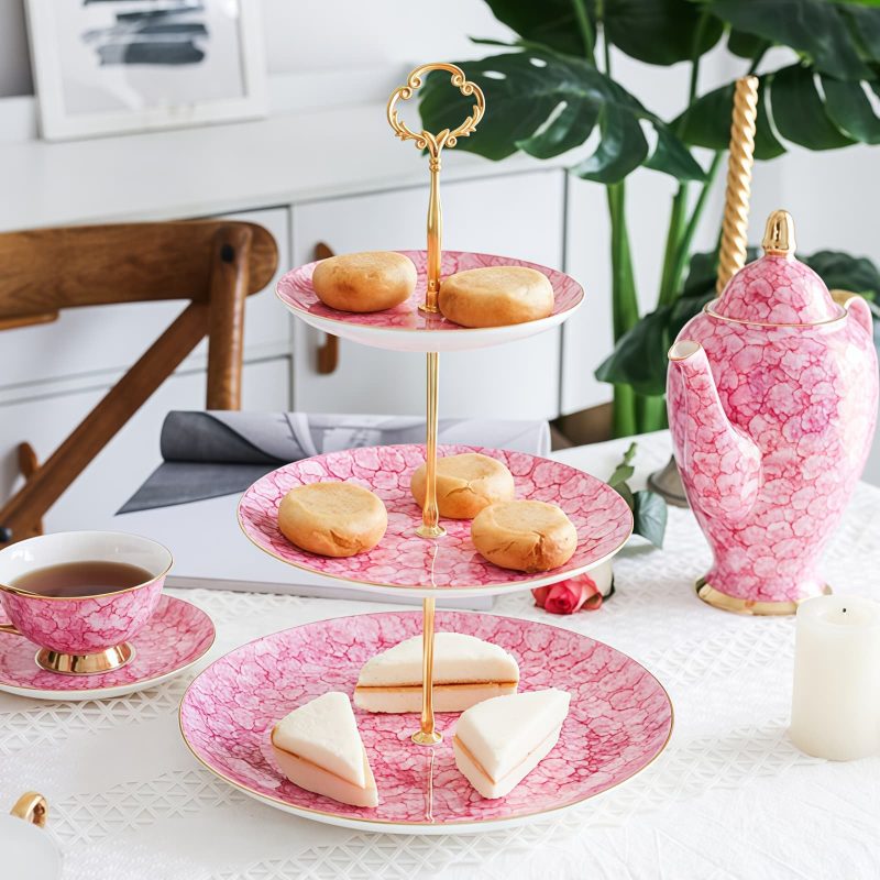 Etagere aus Bone China mit edlem Edelstein-Relief und goldenem Gestänge Gem-like Bone China Tiered Cake Stand with Gold Rods - 3