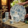 Blau-Weißes Tee-Service aus Porzellan mit Granatapfelblüten-Motiv und Tablett Blue & White Garnet-Flower Porcelain Tea Set with Tray - 1