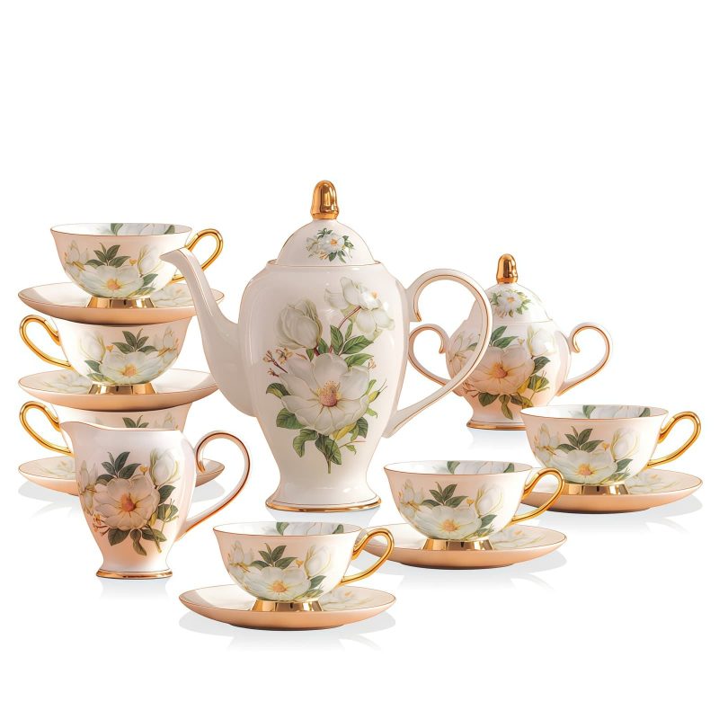 Vintage Camellia Bone China Tea Set - 15pc English Afternoon Tea Set - 2