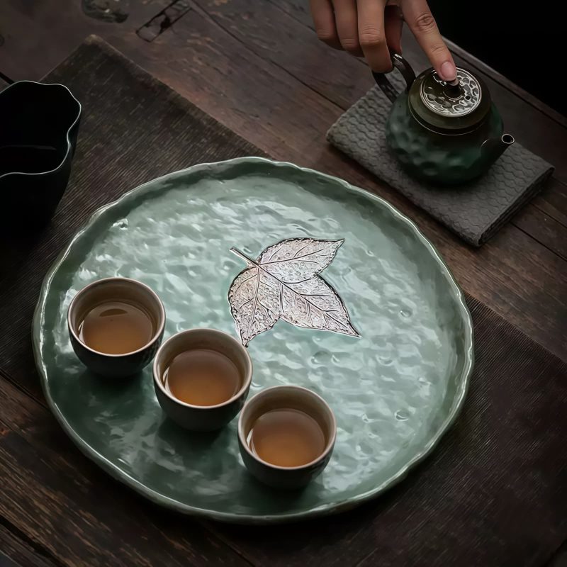 Gongfu-Teeset aus Ton mit Ahornblatt-Motiv und Teetablett Maple Leaf Pottery Gongfu Tea Set with Tray | Elegant Chinese Tea Ceremony - 8