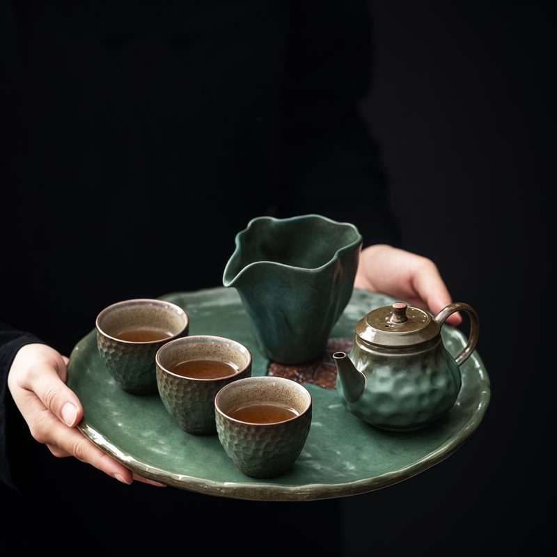 Gongfu-Teeset aus Ton mit Ahornblatt-Motiv und Teetablett Maple Leaf Pottery Gongfu Tea Set with Tray | Elegant Chinese Tea Ceremony - 9