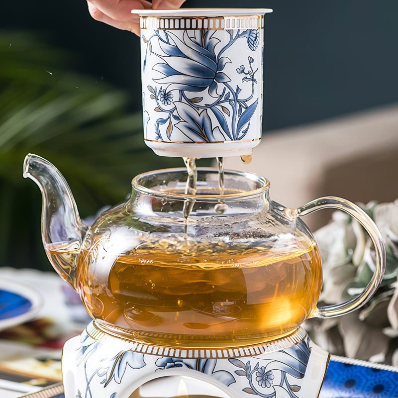 Blau-Weißes Yucca-Blüten Bone China Teeservice mit Stövchen Blue White Yucca Flower Bone China Tea Set with Warmer - 2