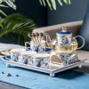 Blau-Weißes Yucca-Blüten Bone China Teeservice mit Stövchen Blue White Yucca Flower Bone China Tea Set with Warmer - 5