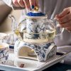 Blau-Weißes Yucca-Blüten Bone China Teeservice mit Stövchen Blue White Yucca Flower Bone China Tea Set with Warmer - 1