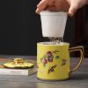 Peaches & Crane Porcelain Tea Mug with Infuser, Lid & Gold Trim - 7