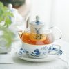 Tea-for-One-Set „Blue Rabbit“ aus Bone China & Glas mit Teesieb Blue Rabbit Floral Bone China & Glass Tea for One Set with Infuser - 9