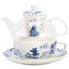 Tea-for-One-Set „Blue Rabbit“ aus Bone China & Glas mit Teesieb Blue Rabbit Floral Bone China & Glass Tea for One Set with Infuser - 1