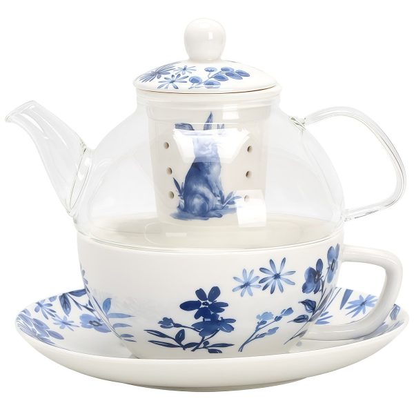 Blue Rabbit Floral Bone China & Glass Tea for One Set with Infuser - 1