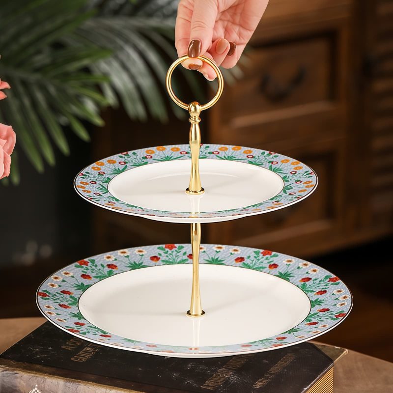 Florale Etagere aus Bone China Floral Bone China Cupcake Stand | Elegant Dessert Display - 1