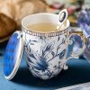 Bone-China-Tasse mit Deckel und Löffel im blau-weißen Magnolien-Design Blue & White Magnolia Bone China Mug with Lid & Spoon - 5