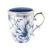 Bone-China-Tasse mit Deckel und Löffel im blau-weißen Magnolien-Design Blue & White Magnolia Bone China Mug with Lid & Spoon - 6