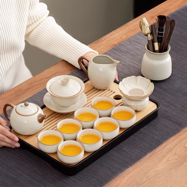 Beige Minimalist Ru Kiln Ceramic Gongfu Tea Set - 1