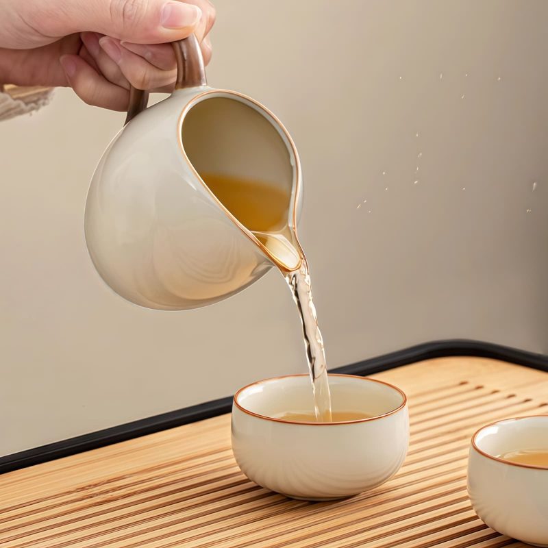 Beige Minimalist Ru Kiln Ceramic Gongfu Tea Set - 4