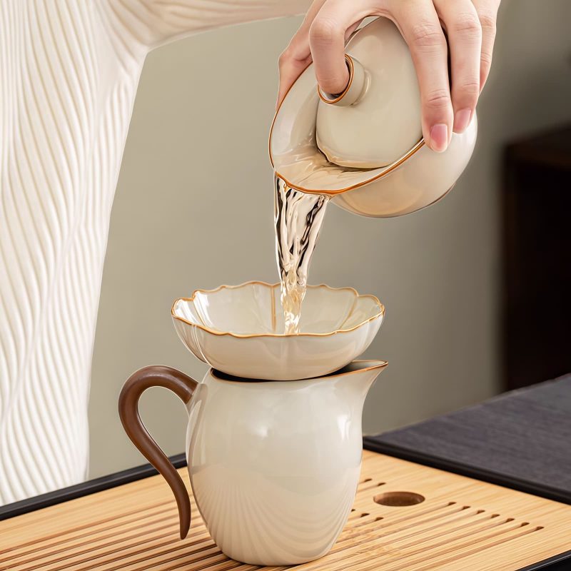 Beige Minimalist Ru Kiln Ceramic Gongfu Tea Set - 2