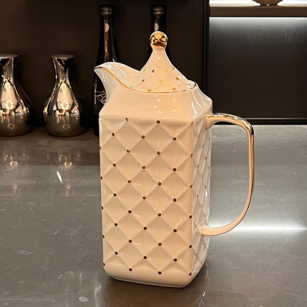 Gold Polka Dot Porcelain Tea Set with Deer Holder - Modern Luxury - 1