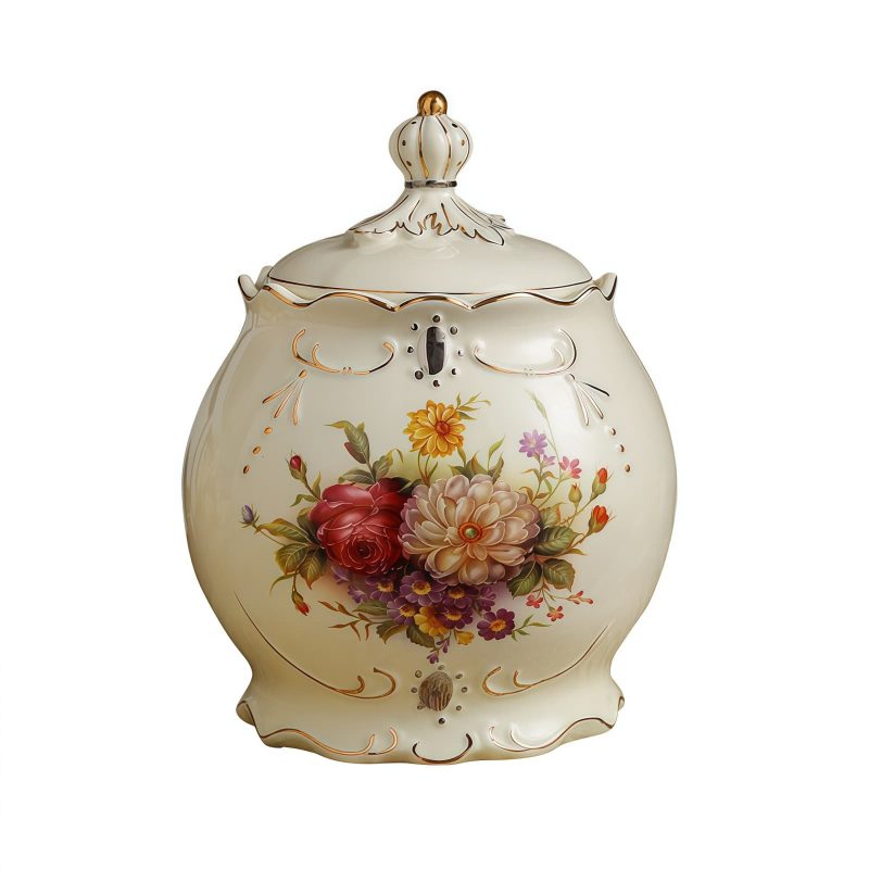 Klassische europäische Vintage-Teedose aus Keramik mit Hibiskus-Motiv Vintage Hibiscus Ceramic Airtight Tea Caddy | European Loose Leaf Storage - 6