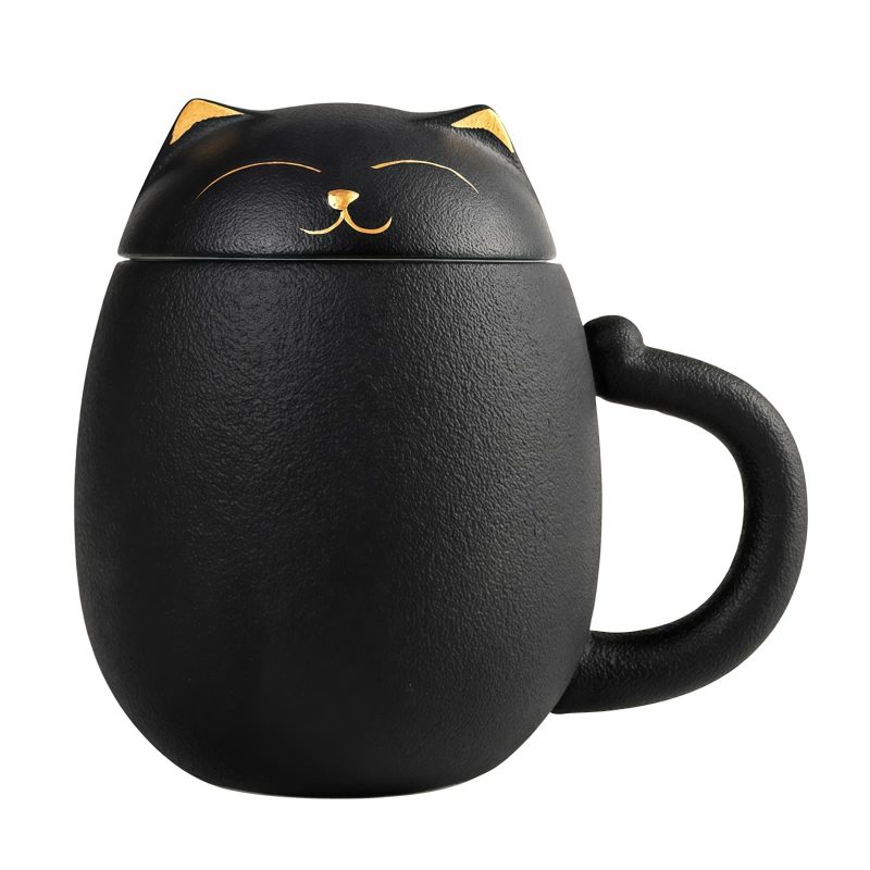 Keramik-Teetasse mit Katzenmotiv, Teesieb & Deckel Cat Face Ceramic Tea Mug with Infuser & Lid (12 oz) - 6