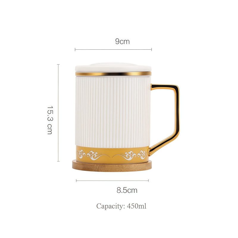 Teetasse aus Porzellan mit Sieb, Deckel & Goldrand – Glücksbringende Wolken Auspicious Clouds Porcelain Tea Mug with Infuser, Lid & Gold Trim | 15oz - 2
