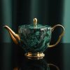 Grünes Porzellan-Teeset im englischen Stil mit eleganter Kanne & Goldrand Luxury English Tea Set: Porcelain Teapot Set (Green) - 6
