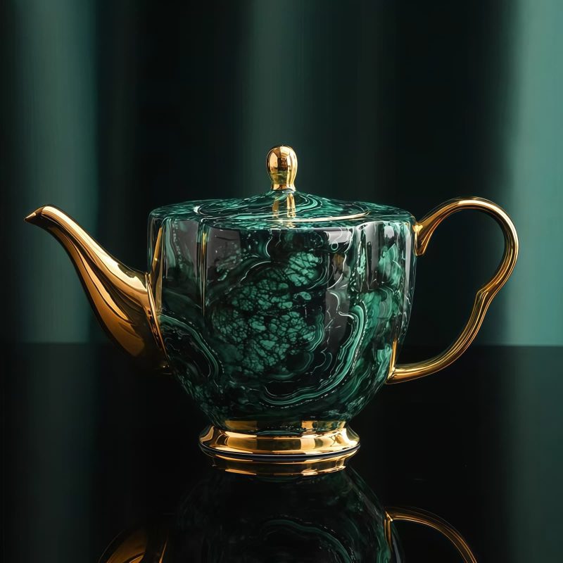 Grünes Porzellan-Teeset im englischen Stil mit eleganter Kanne & Goldrand Luxury English Tea Set: Porcelain Teapot Set (Green) - 6