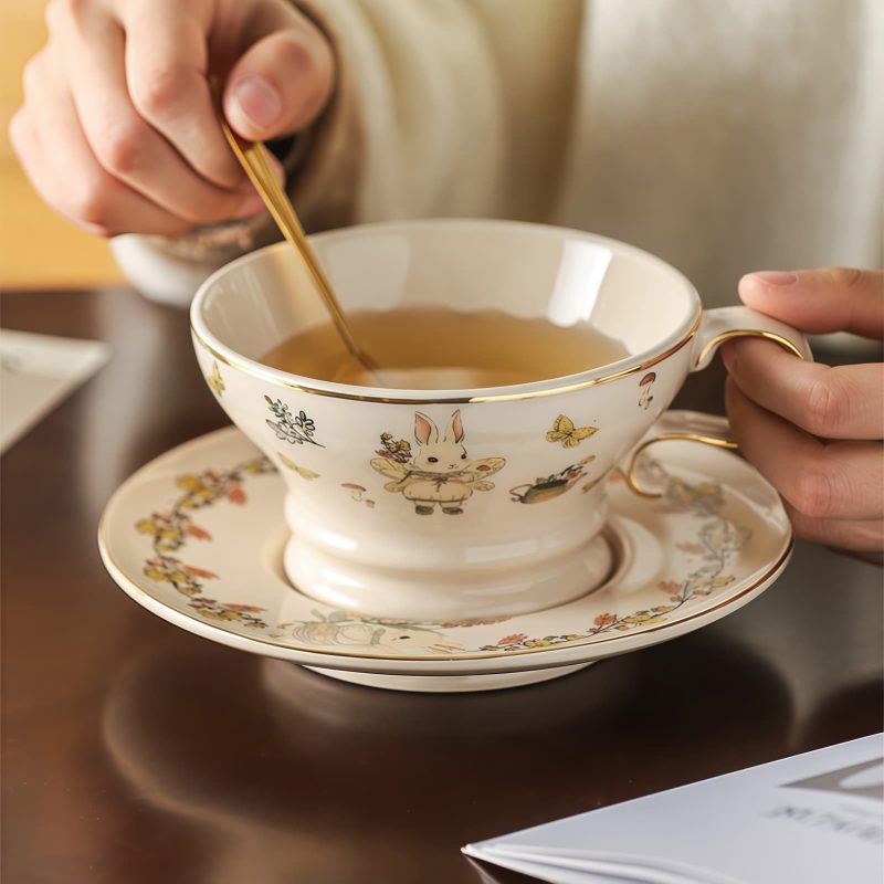 Bunny Floral Porcelain Tea for One Set with Gold Trimmings - 4