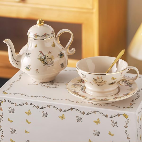 Bunny Floral Porcelain Tea for One Set with Gold Trimmings - 1