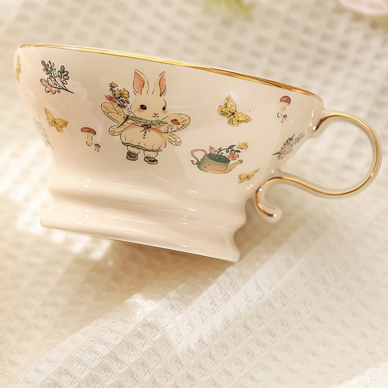 Bunny Floral Porcelain Tea for One Set with Gold Trimmings - 5
