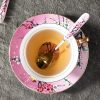 Teetassen-Set aus Bone China in Rosa mit Blumen- und Vogelmotiv und Goldgriff Pink Floral Bird Bone China Tea Cup Set with Gold Handles - 4