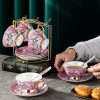 Teetassen-Set aus Bone China in Rosa mit Blumen- und Vogelmotiv und Goldgriff Pink Floral Bird Bone China Tea Cup Set with Gold Handles - 5