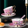 Teetassen-Set aus Bone China in Rosa mit Blumen- und Vogelmotiv und Goldgriff Pink Floral Bird Bone China Tea Cup Set with Gold Handles - 3