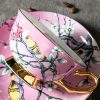 Teetassen-Set aus Bone China in Rosa mit Blumen- und Vogelmotiv und Goldgriff Pink Floral Bird Bone China Tea Cup Set with Gold Handles - 2
