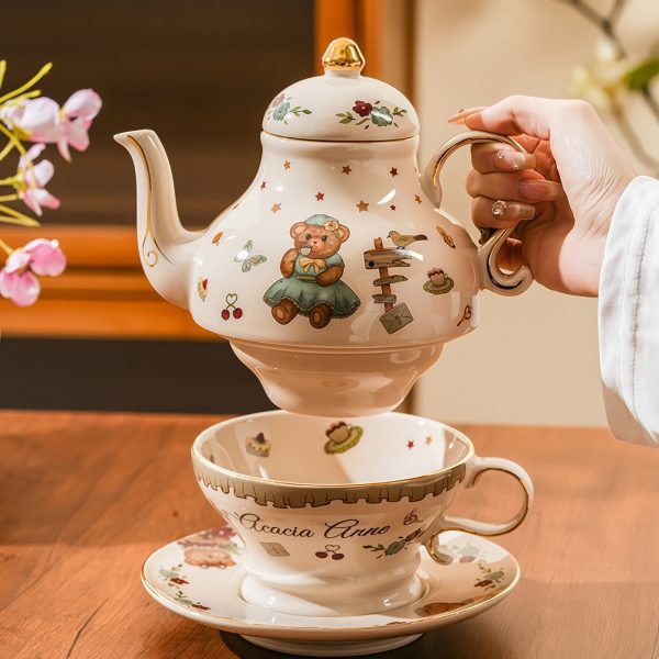 Bear Illustration Porcelain Tea for One Set | Whimsical Teapot & Cup - 1
