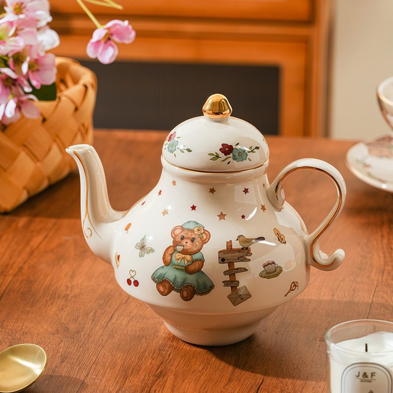 Tea-for-One-Set aus Porzellan mit Bären-Illustration Bear Illustration Porcelain Tea for One Set | Whimsical Teapot & Cup - 6