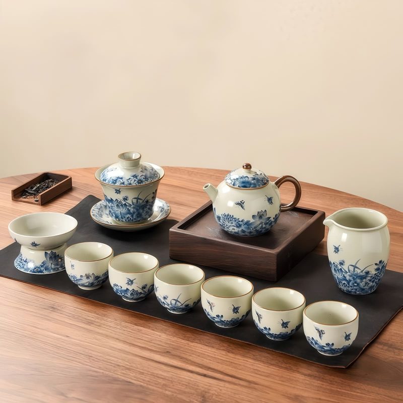 Blue & White Butterfly Porcelain Gongfu Tea Set - Elegant Chinese Tea Service - 6