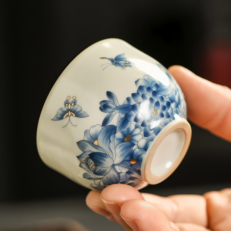 Blue & White Butterfly Porcelain Gongfu Tea Set - Elegant Chinese Tea Service - 5