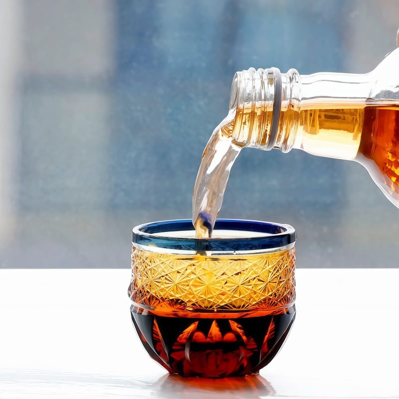 Edo Kiriko Blue-Amber Crystal Sake Glass | Handcrafted Japanese Glassware - 4