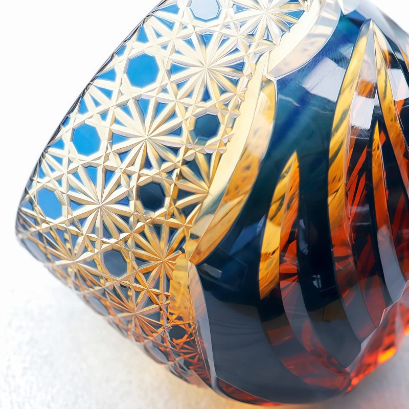Edo Kiriko Blue-Amber Crystal Sake Glass | Handcrafted Japanese Glassware - 13