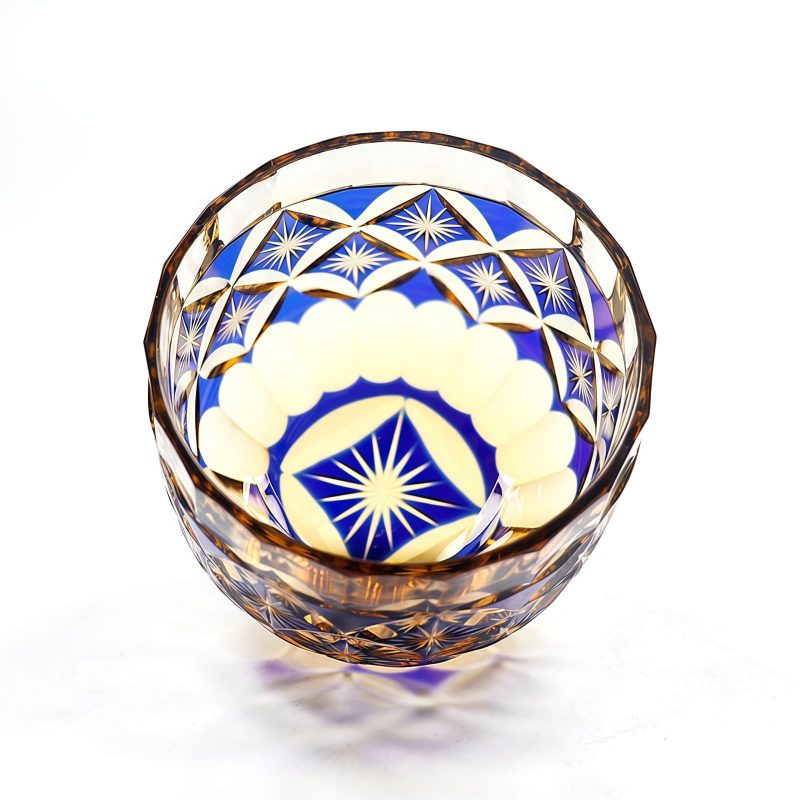 Edo Kiriko Blue-Amber Crystal Sake Glass | Handcrafted Japanese Glassware - 7