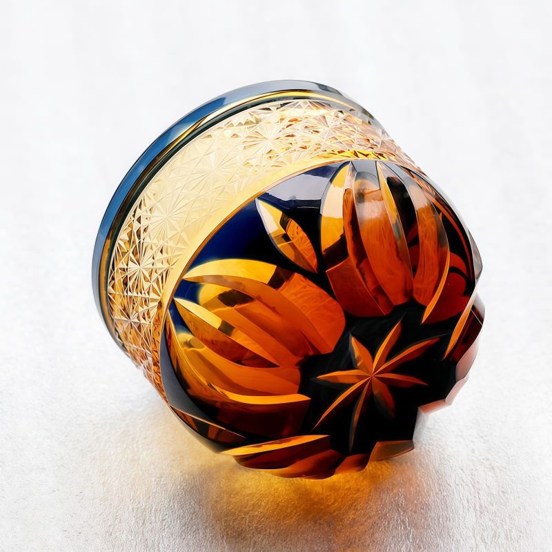 Edo Kiriko Blue-Amber Crystal Sake Glass | Handcrafted Japanese Glassware - 9