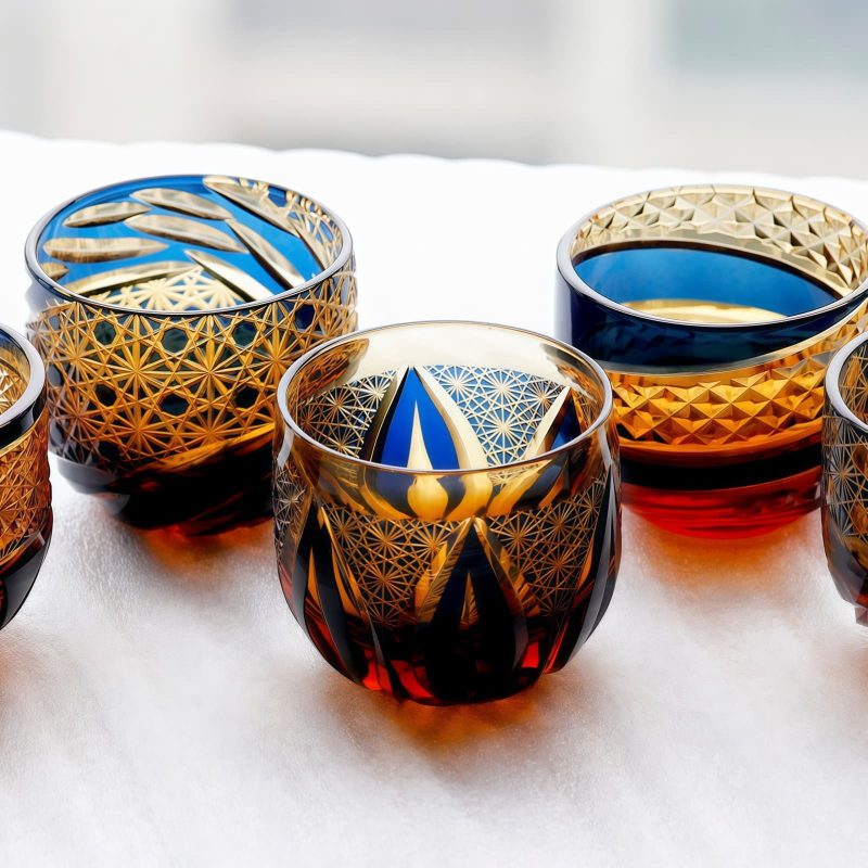 Edo Kiriko Blue-Amber Crystal Sake Glass | Handcrafted Japanese Glassware - 12