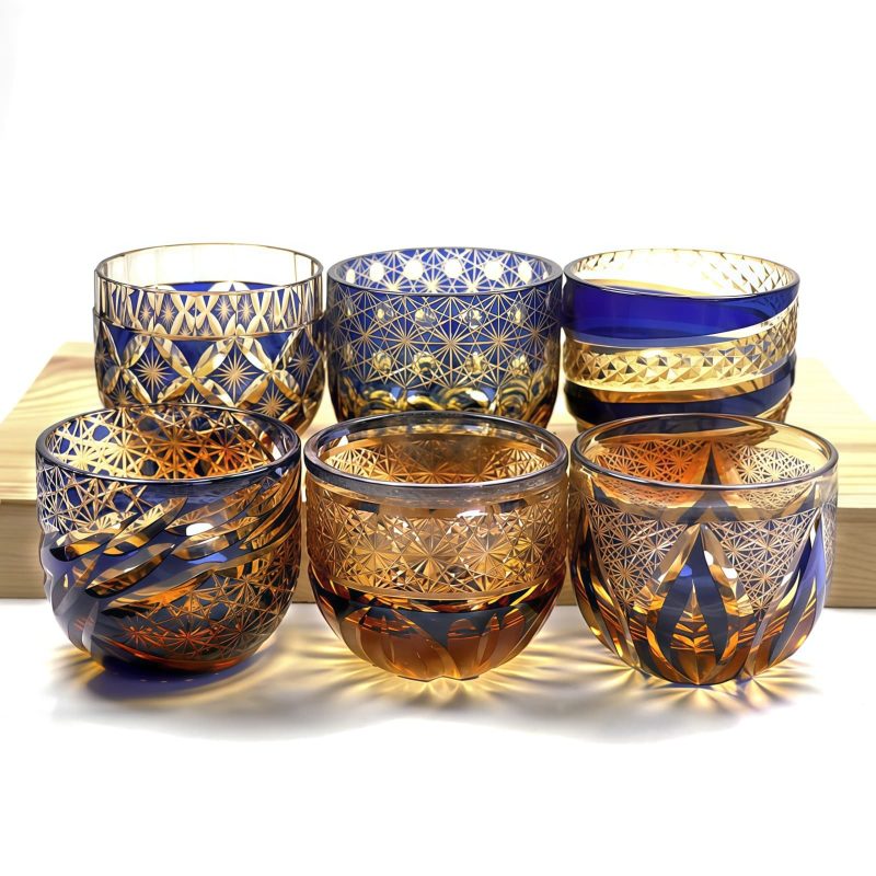Edo Kiriko Blue-Amber Crystal Sake Glass | Handcrafted Japanese Glassware - 10