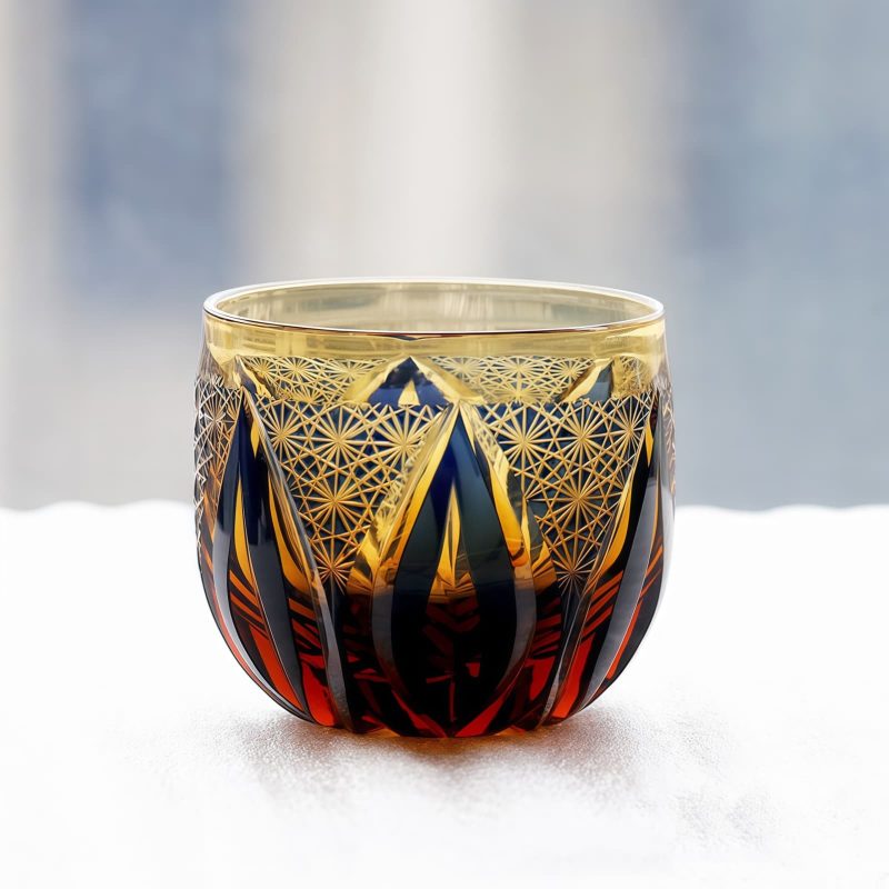 Edo Kiriko Blue-Amber Crystal Sake Glass | Handcrafted Japanese Glassware - 6