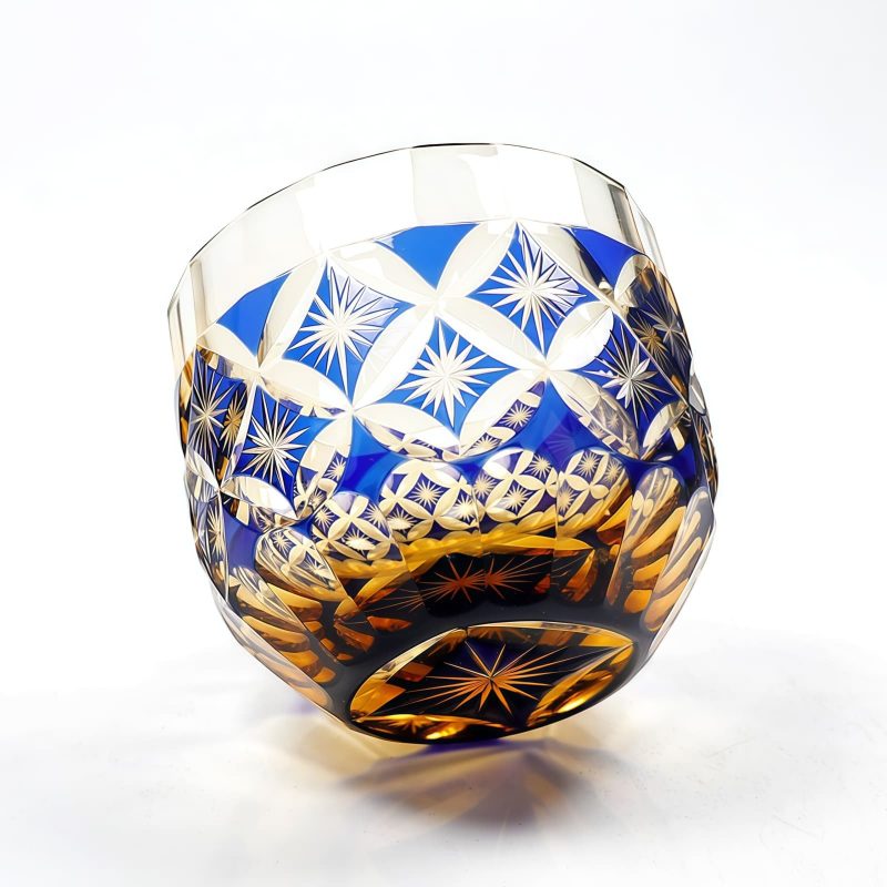 Edo Kiriko Blue-Amber Crystal Sake Glass | Handcrafted Japanese Glassware - 3