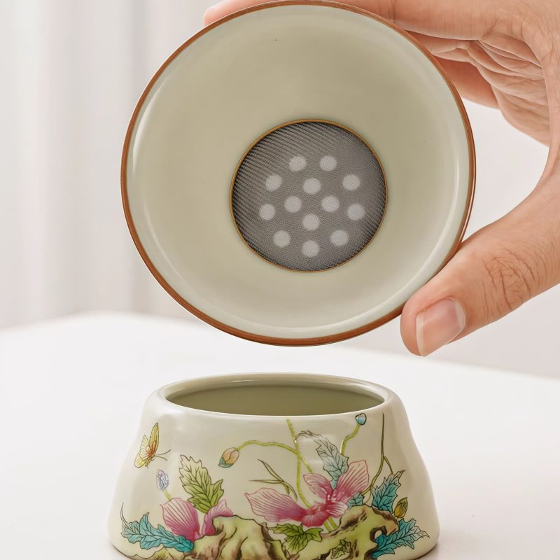 Kung-Fu-Teeservice aus Keramik mit Blumen- und Schmetterlingsdekor Floral Chinese Kung Fu Tea Set - Elegant Ceramic Tea Ceremony Service - 3
