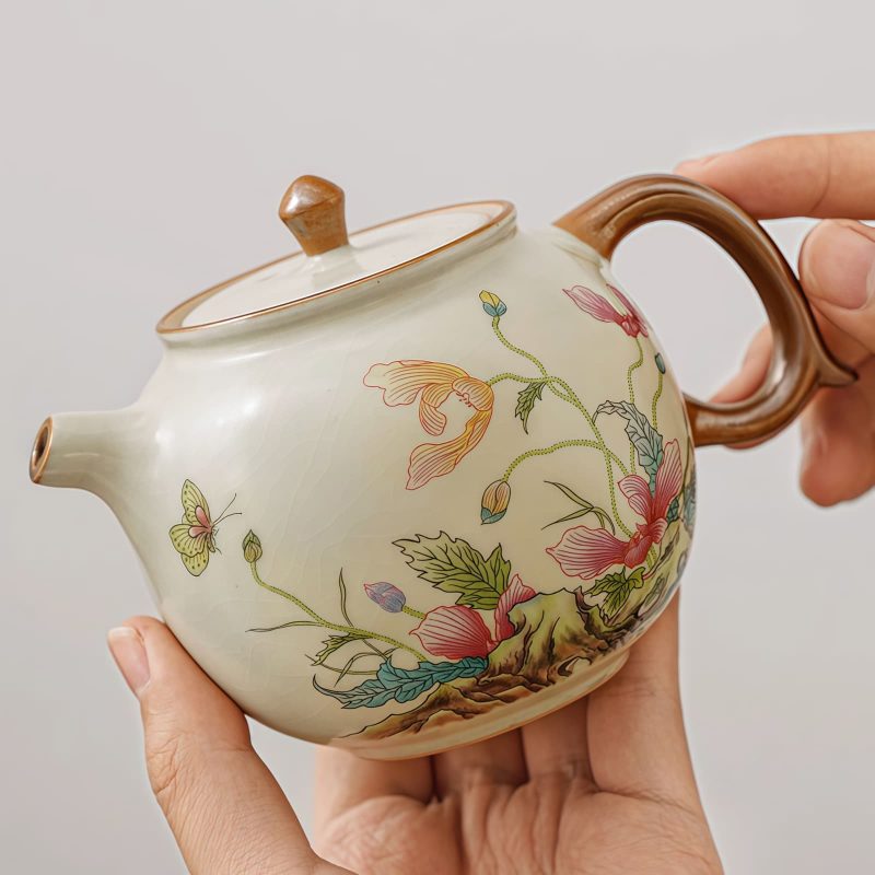 Kung-Fu-Teeservice aus Keramik mit Blumen- und Schmetterlingsdekor Floral Chinese Kung Fu Tea Set - Elegant Ceramic Tea Ceremony Service - 1