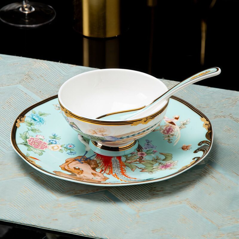 Blue Phoenix Bone China Dinnerware Set with Gold Rims - 5